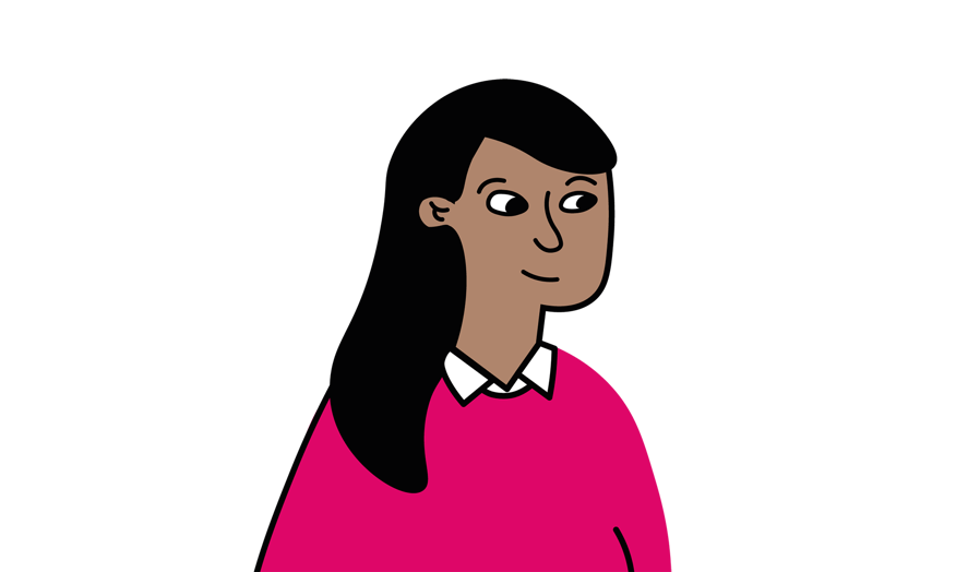 Illustration av vuxen kvinna i rosa tröja